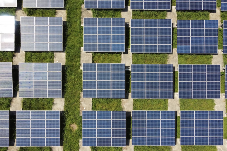 Overhead view on solar panels