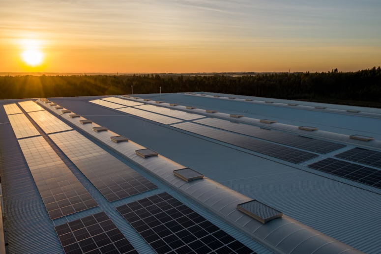 Solar panels on a commercial roof