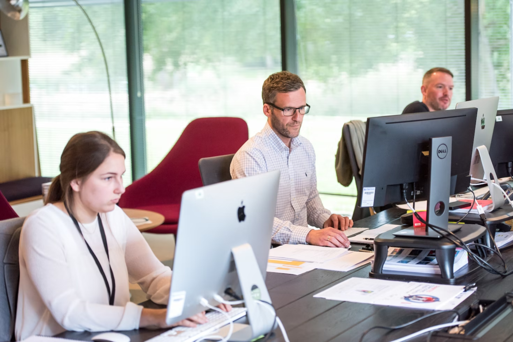 An image of employees at a research facility 