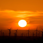 Wind turbines and sunset