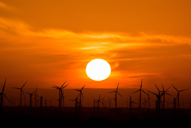 Wind turbines and sunset